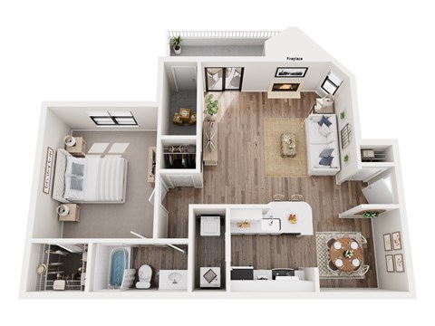 Floor plan for 1 bed, 1 bath, 754 sqft